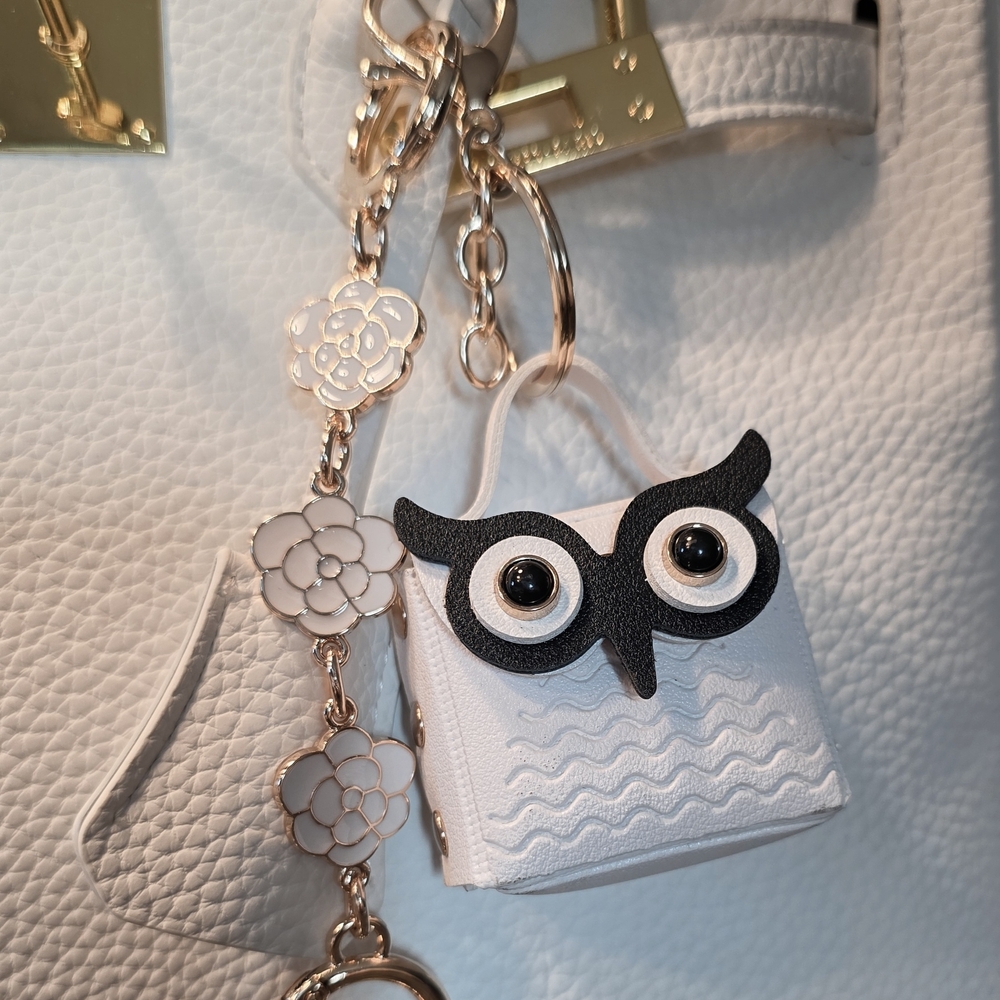 White Owl Keychain with Gold Accents